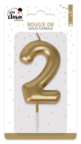 Bougie Anniversaire Chiffre 2 Doré / Bougie chiffre '2' or avec porteur / La Maison Du Déguisement
