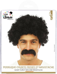 Perruque Courte Frisée Avec Moustache Noir / La Maison Du Déguisement