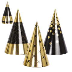Chapeaux Pointu Carton Or et Noir / 6 Chapeaux Pointu Carton Doré et Noir / La Maison Du Déguisement