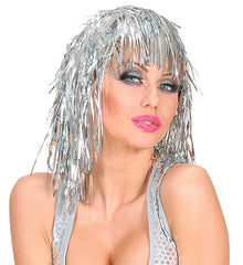 Perruque Disco Métallique Argent / Perruque Disco Lamé Argente / La Maison du Déguisement