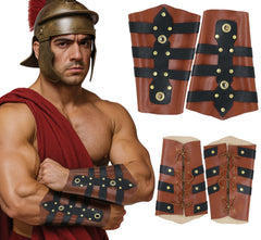 Bracelets Centurion Romain Marron Adulte / Garde Avants Gladiateur Romains / Paire de Manchettes Viking Simili Cuir Marron / La Maison Du Déguisement