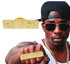 Bague Gangsta Dorée Réglable / Bague Gangsta Or Strass Scintillants Bling Bling / La Maison Du Déguisemennt