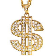 Collier Dollar Doré Avec Strass / Chaîne Bling-Bling Or Avec Strass BM / Collier Hip-Hop Doré BM / La Maison Du Déguisement