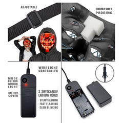 Masque LED Visage Sanglant Rouge / Masque Nightmare Led Rouge / Masque Effrayant Led Rouge / La Maison Du Déguisement