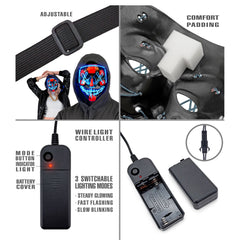 Masque LED Visage Sanglant Bleu / Masque Nightmare Led Bleu / Masque Effrayant Led Bleu / La Maison Du Déguisement