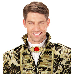 Broche rouge / Broche Dorée avec pierre rouge / La Maison Du Déguisement