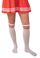 Chaussettes Cheerleader Blanches à Bandes Rouges / Chaussettes Pom Pom Girl Blanc et Rouge / La Maison Du Déguisement