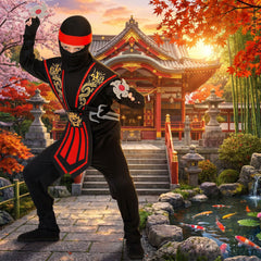 Déguisement Ninja Rouge avec Armes Enfant / Costume Combat Ninja Rouge Avec Armes Enfant / La Maison Du Déguisement