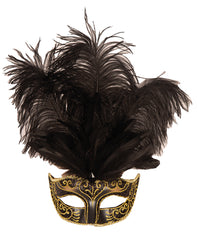 Loup Vénitien à Plumes Or / Masque Vénitien à Plumes Doré / La Maison Du Déguisement