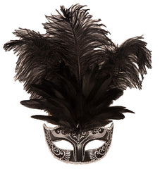 Loup Vénitien à Plumes Argent / Masque Vénitien à Plumes Argent / La Maison Du Déguisement