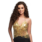 Haut Paillettes Doré à Franges / Top Festival or / Soutien-Gorge Bustier Doré Et Brillant à Franges / La Maison Du Déguisement