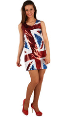 Déguisement Robe Sequins Miss UK Adulte / Costume Robe Paillettes Drapeau England / Robe Sequin Union Jack Femme / La Maison Du Déguisement