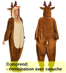 Location Déguisement Combinaison Peluche Renne Noël / Location Costume Combinaison En Peluche Cerf Adulte / La Maison Du Déguisement