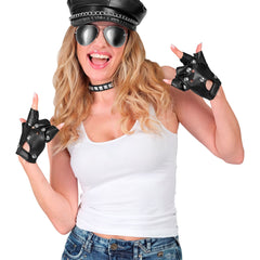 Gants Mitaines de Biker / Mitaines Cloutés / Gants Punk Noirs / 2 Gants de Rockeur / La Maison Du Déguisement