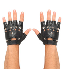Gants Mitaines de Biker / Mitaines Cloutés / Gants Punk Noirs / 2 Gants de Rockeur / La Maison Du Déguisement