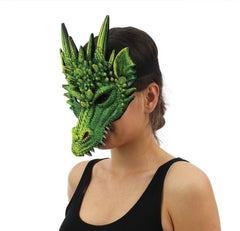 Masque Dragon Vert, Demi Visage / Demi Masque Dragon Souple / La Maison Du Déguisement