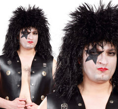 Perruque Rock Star Année 80 Noir Homme / Perruque Hard Rockeur Kiss Noir / Perruque Chanteur Rock Noir / La Maison Du Déguisement