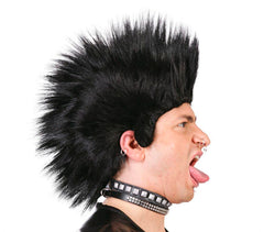 Perruque punk noir / Perruque Crâne Punk crête noir / La Maison Du Déguisement