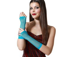 Gants Mitaines En Résille Mi-longs Bleu / Mitaines Longues Filet Bleu / La Maison Du Déguisement
