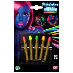 Set de 5 Crayons Gras à Maquillage Fluo / 5 crayons Maquillage néon fluo / La maison Du Déguisement