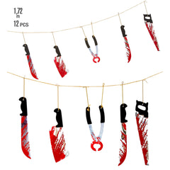 Guirlande Halloween Armes et cisailles ensanglantées / Guirlandes outils sanglants / La Maison Du Déguisement