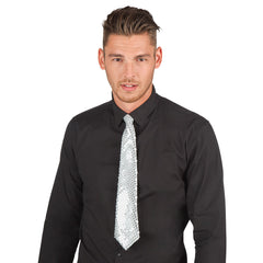 Cravate à Sequins Argent / Cravate Spangles Argent / Cravate Paillettes Argent / La Maison Du Déguisement