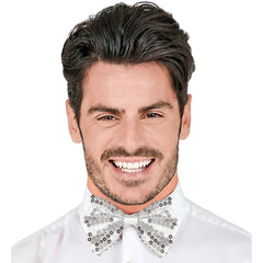 Noeud Papillon paillettes sequins argent / La maison du Déguisement