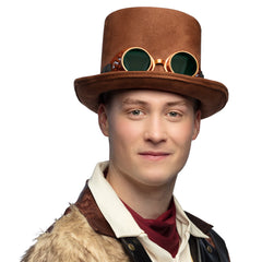 Chapeau Steampunk avec lunettes Marron / Chapeau Haut De Forme Marron avec lunettes / La Maison Du Déguisement