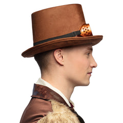 Chapeau Steampunk avec lunettes Marron / Chapeau Haut De Forme Marron avec lunettes / La Maison Du Déguisement