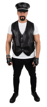 Gilet Biker en simili cuir / Gilet sans manche rockeur noir / La Maison Du Déguisement
