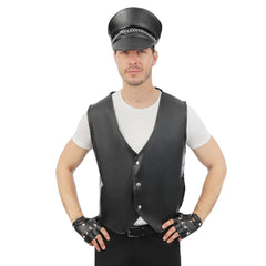 Gilet Biker en simili cuir / Gilet sans manche rockeur noir / La Maison Du Déguisement