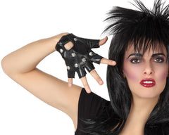 Gants Mitaines de Biker / Mitaines Cloutés / Gants Punk Noirs / 2 Gants de Rockeur / La Maison Du Déguisement