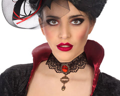 Collier Gothique avec pierre rouge / Ras Du Cou Halloween / La Maison Du déguisement
