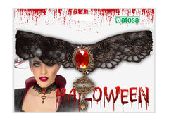 Collier Gothique avec pierre rouge / Ras Du Cou Halloween / La Maison Du déguisement