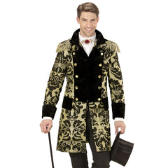 Location Déguisement Manteau Parade Jacquard Dorée / Location Costume Queue de pie Marquis Or / Location Costume Frac Or Luxe / La Maison Du Déguisement