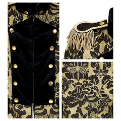Location Déguisement Manteau Parade Jacquard Dorée / Location Costume Queue de pie Or / Location Costume Frac Or Luxe / La Maison Du Déguisement