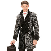 Location Déguisement Manteau Parade Jacquard Argent / Location Costume Queue de pie Marquis Argent / Location Costume Frac Argent Luxe / La Maison Du Déguisement