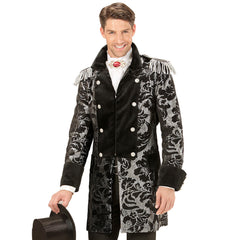 Location Déguisement Manteau Parade Jacquard Argent / Location Costume Queue de pie Marquis Argent / Location Costume Frac Argent Luxe / La Maison Du Déguisement