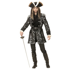 Location Déguisement Manteau Parade Jacquard Argent / Location Costume Queue de pie Marquis Argent / Location Costume Frac Argent Luxe / La Maison Du Déguisement