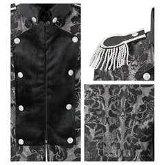 Location Déguisement Manteau Parade Jacquard Argent / Location Costume Queue de pie Argent / Location Costume Frac Argent Luxe / La Maison Du Déguisement