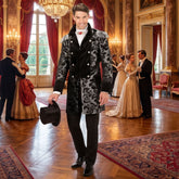 Location Déguisement Manteau Parade Jacquard Argent / Location Costume Queue de pie Marquis Argent / Location Costume Frac Argent Luxe / La Maison Du Déguisement