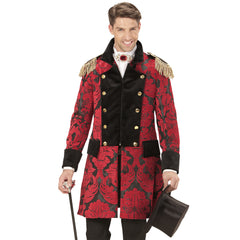 Location Déguisement Manteau Parade Jacquard Rouge / Location Costume Queue de pie Marquis Rouge / Location Costume Frac Rouge Luxe / La Maison Du Déguisement