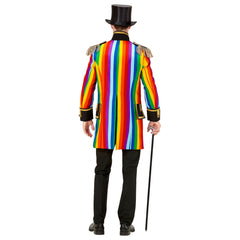 Location Déguisement Manteau Parade Arc-en-ciel / Location Costume Queue de pie Arc-en-ciel / Location Costume Frac Multicolores Luxe / La Maison Du Déguisement