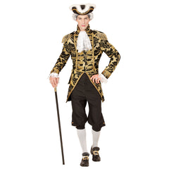 Déguisement Manteau Parade Jacquard Dorée / Costume Queue de pie Marquis OR / Costume Frac Doré Luxe / La Maison Du Déguisement