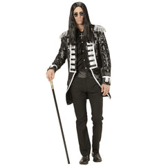 Location Déguisement Manteau Parade Jacquard Argent / Location Costume Queue de pie Marquis Argent / Location Costume Frac Argent Luxe / La Maison Du Déguisement