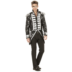 Location Déguisement Manteau Parade Jacquard Argent / Location Costume Queue de pie Marquis Argent / Location Costume Frac Argent Luxe / La Maison Du Déguisement