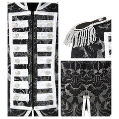 Location Déguisement Manteau Parade Jacquard Argent / Location Costume Queue de pie Marquis Argent / Location Costume Frac Argent Luxe / La Maison Du Déguisement
