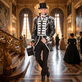 Déguisement Manteau Parade Jacquard Argent / Costume Queue de pie Marquis Argent / Costume Frac Argent Luxe / La Maison Du Déguisement