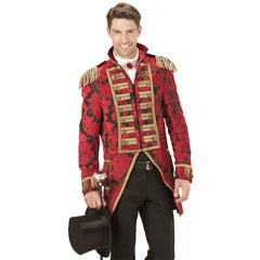 Location Déguisement Manteau Parade Jacquard Rouge / Location Costume Queue de pie Rouge / Location Costume Frac Rouge Luxe / La Maison Du Déguisement