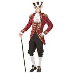 Location Déguisement Manteau Parade Jacquard Rouge / Location Costume Queue de pie Rouge / Location Costume Frac Rouge Luxe / La Maison Du Déguisement